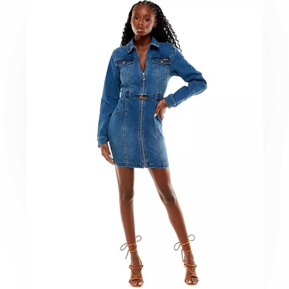 NWT Baby Phat Long Sleeve Denim Dress Gold Hardware with Stretch |Size 2X - Picture 4 of 17